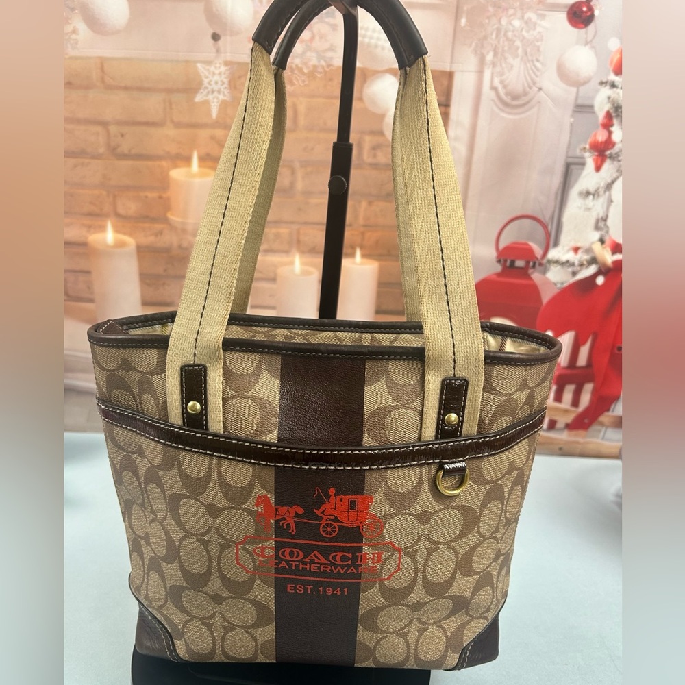 Coach Heritage Stripe Tote Signature Tote EUC